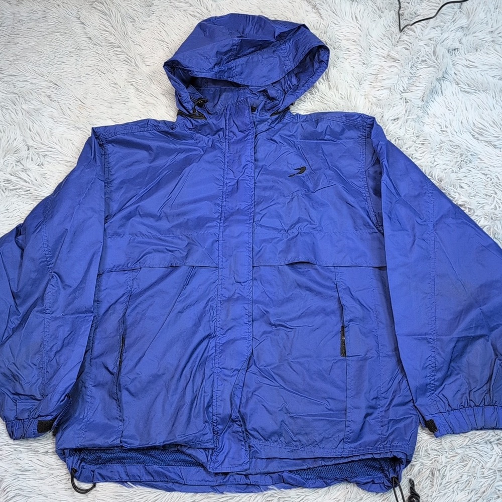 Pro Spirit Jacket Mens M Blue Rain Coat Packable Hood Logo Zip Up Gorpcore‎